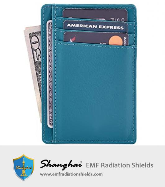 호리호리한 지갑 앞 주머니 RFID 차단 진짜 가죽 신용 카드 소지자
